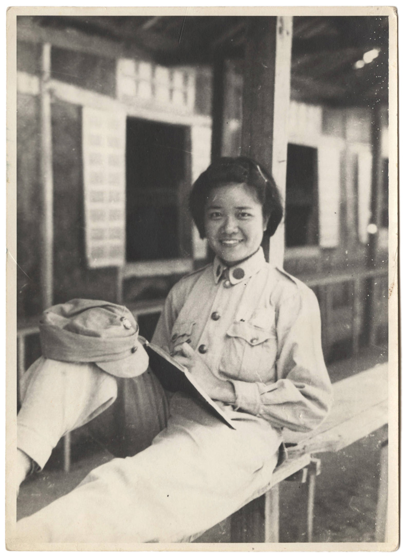 Elsie outside dormitory, 1942